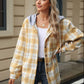 Drawstring Plaid Button Up Hooded Jacket