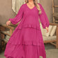 Plus Size Ruffled V-Neck Long Sleeve Dress