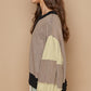 POL Waffle-Knit Detail Color Block Round Neck Sweatshirt