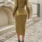 Devine Tied Boat Neck Long Sleeve Dress