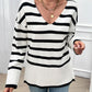 Devine Striped V-Neck Long Sleeve Knit Top