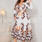 Plus Size Printed Surplice White Flounce Sleeve Dress