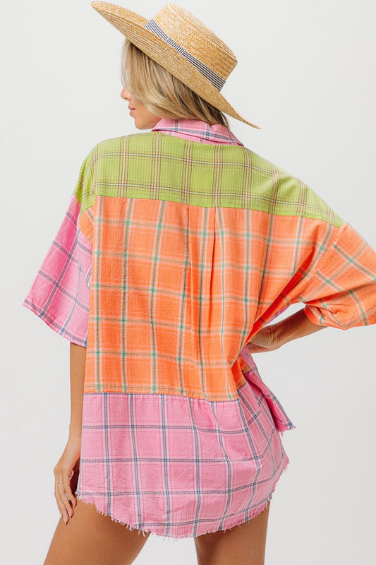 BiBi Plaid Collared Neck Half Sleeve Shirt - Brand BiBi