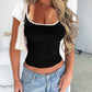 Devine Contrast Scoop Neck Short Sleeve T-Shirt