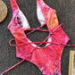 Lace-Up Backless Plunge One-Piece Swimwear