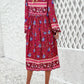 Tassel Tied Printed Long Sleeve Dress