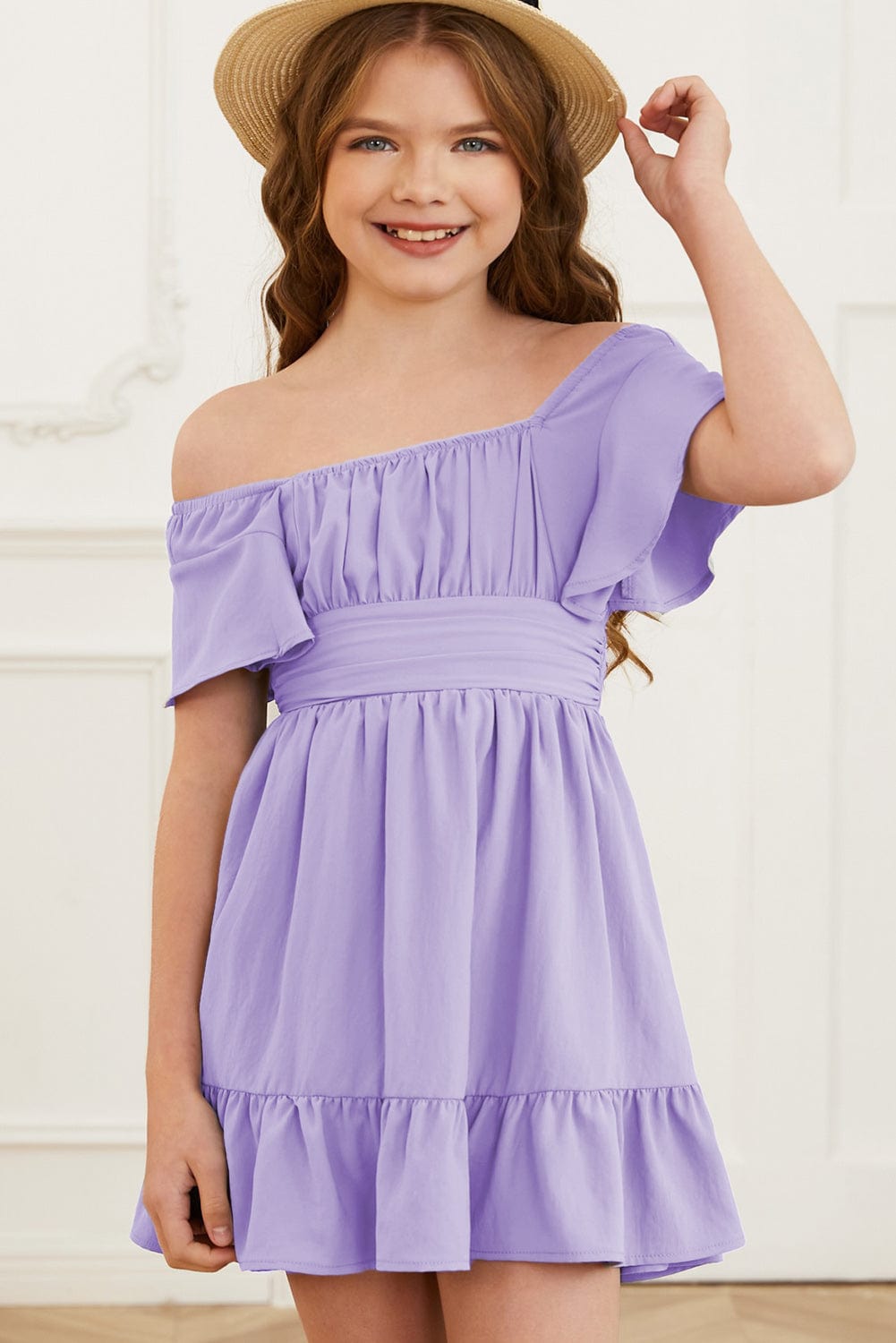 LITTLE GIRLS YOUTH Ruffle Hem Tie-Back Flutter Sleeve Dress