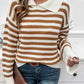 Striped Collared Neck Long Sleeve Sweater