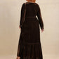 Plus Size Lace Detail V-Neck Long Sleeve Midi Dress