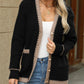 Contrast Trim Button Up Long Sleeve Cardigan