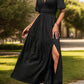 Lace Detail Slit V-Neck Short Sleeve Dress