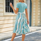 Printed Tie Waist Short Sleeve Dress