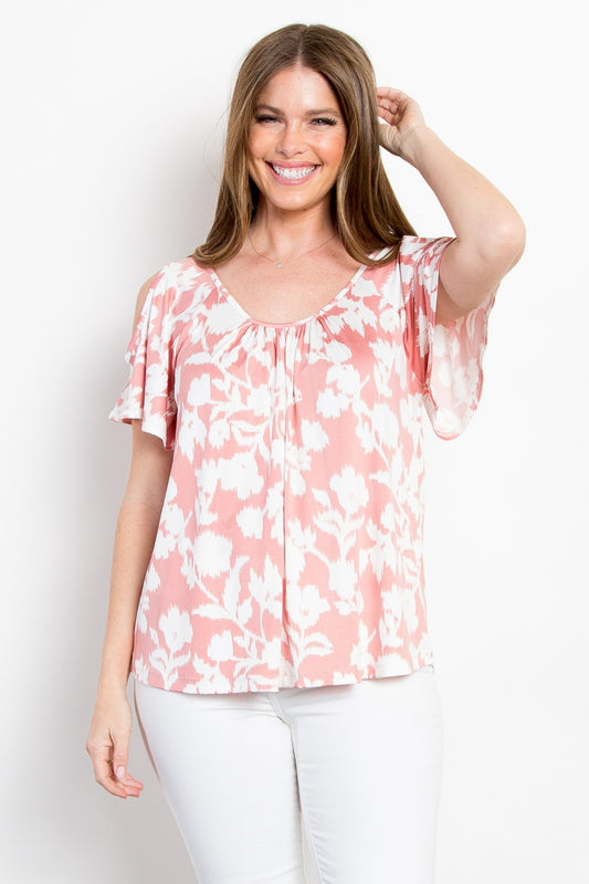 Be Stage Full Size Floral Cold Shoulder Top