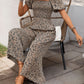 Perfee Smocked Printed Square Neck Puff Sleeve Jumpsuit