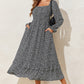 Printed Square Neck Long Sleeve Midi Dress