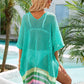 Slit Openwork V-Neck Half Sleeve Cover-Up