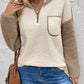 Perfee Contrast Half Zip Long Sleeve Sweatshirt