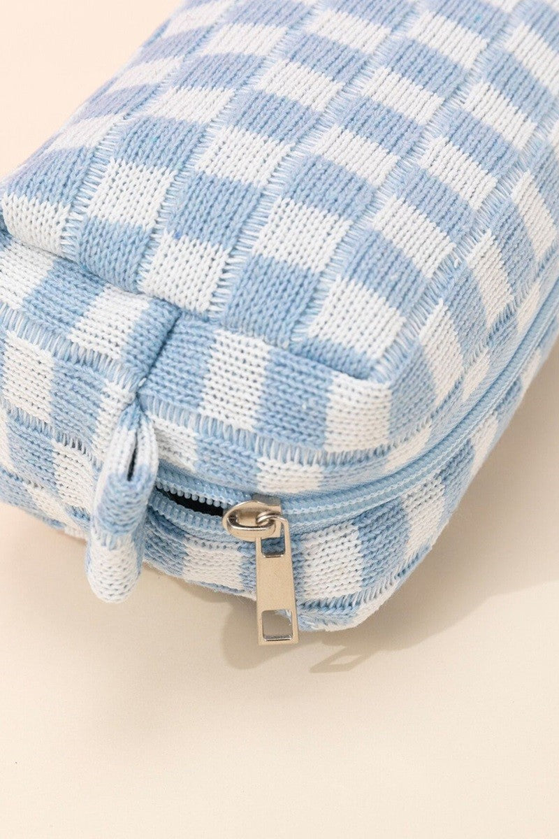 Zenana Checkered Pattern Knitted Cosmetic Pouch