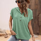 Full Size Half Button Hooded Short Sleeve Blouse
