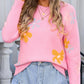 Flower Round Neck Dropped Shoulder Sweater