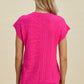 Double Take Full Size Cable-Knit Round Neck Cap Sleeve Sweater