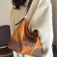 Suede Patch Adjustable Strap Tote Bag