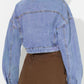 Collared Neck Dropped Shoulder Cropped Denim Top