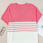 Striped V-Neck Short Sleeve Knit Top