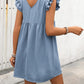 Full Size Button Up V-Neck Cap Sleeve Mini Dress