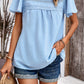 Swiss Dot Smocked Round Neck Short Sleeve Blouse