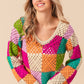 BiBi Multi Color Checkered Long Sleeve Knit Top - Brand BiBi