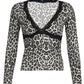 Devine Lace Detail Leopard V-Neck Long Sleeve T-Shirt