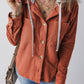 Drawstring Button Up Long Sleeve Hooded Jacket