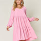 Double Take Full Size V-Neck Balloon Sleeve Tiered Dress