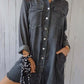 Full Size Raw Hem Button Up Long Sleeve Denim Top Plus Size
