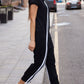 Striped Short Sleeve Hooded Jumpsuit