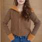 Zip Up Collared Neck Long Sleeve Cardigan