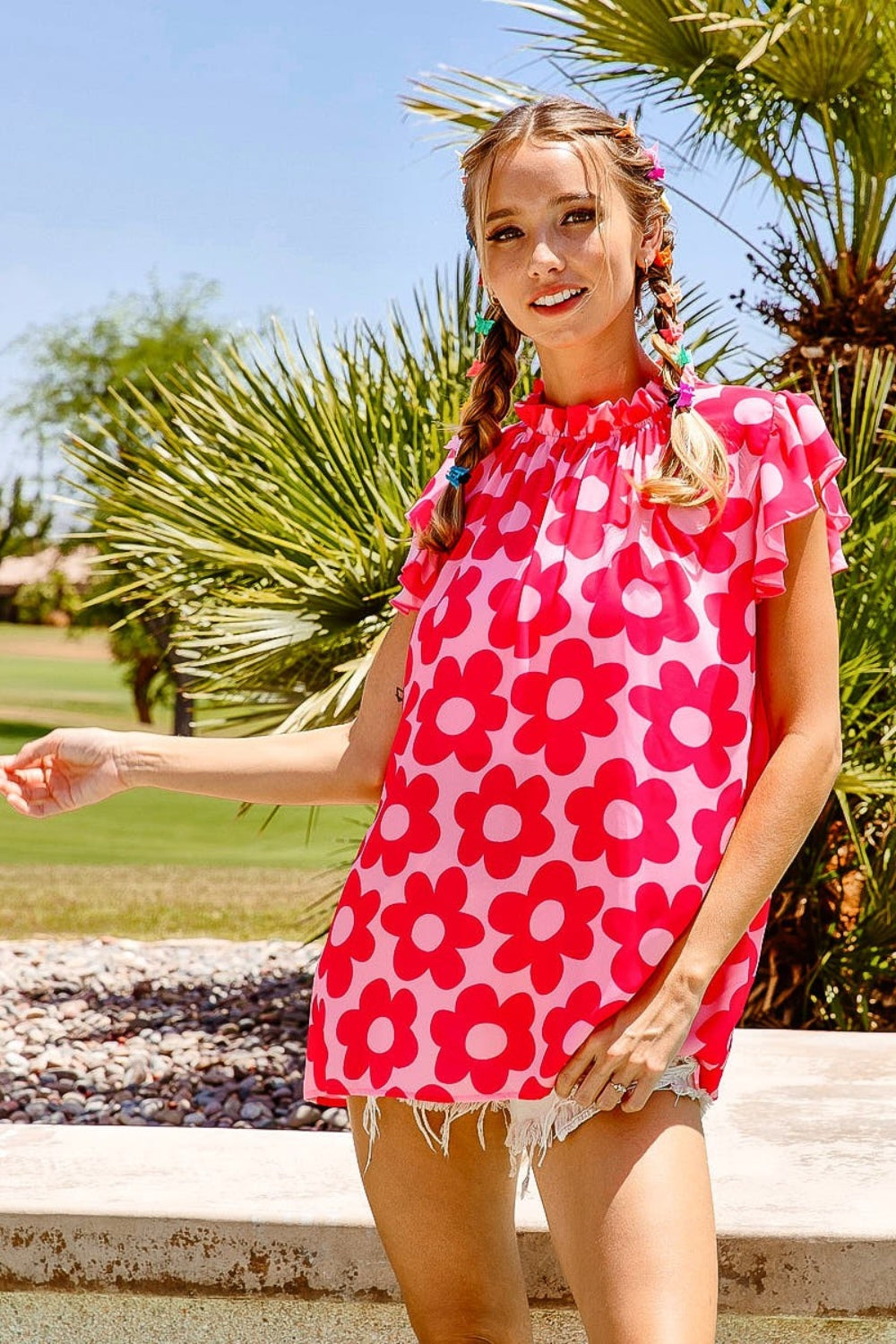 BiBi Floral Contrast Ruffled Top - Brand BiBi *
