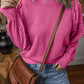 Eyelet Round Neck Long Sleeve Sweatshirt