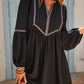 Ruched Notched Long Sleeve Mini Dress