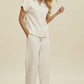 Double Take Full Size Collared Neck Short Sleeve Top and Pants Set