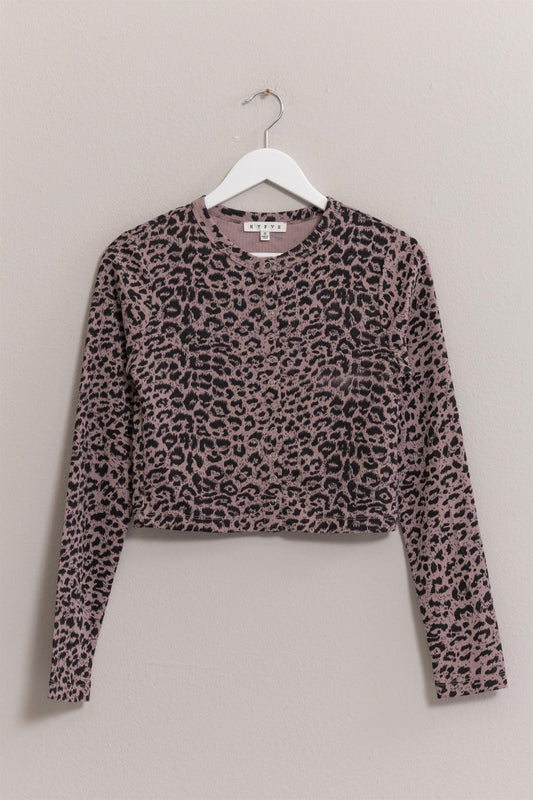 HYFVE Animal Print Snap Down Crop Cardigan