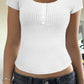Devine Button Detail Round Neck Short Sleeve T-Shirt