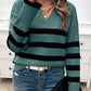 Striped Collared Neck Long Sleeve Sweater