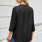 Notched Three-Quarter Sleeve Denim Top