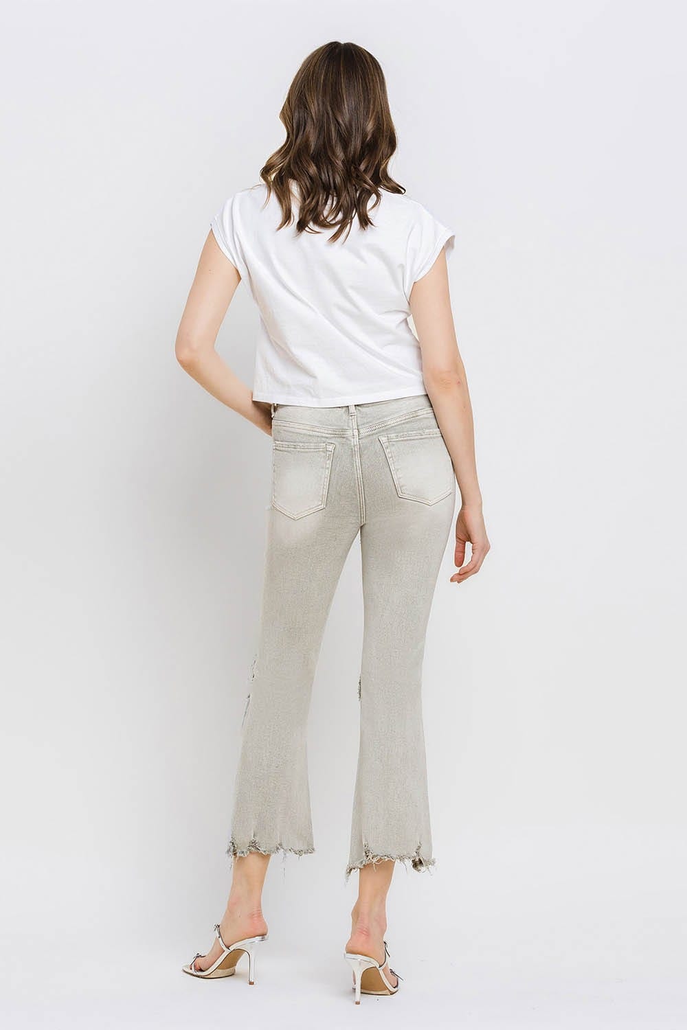 Lovervet Distressed Raw Hem Cropped Flare Jeans *
