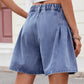 Ruched Half Elastic Waist Denim Shorts