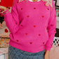 Heart Round Neck Long Sleeve Sweater