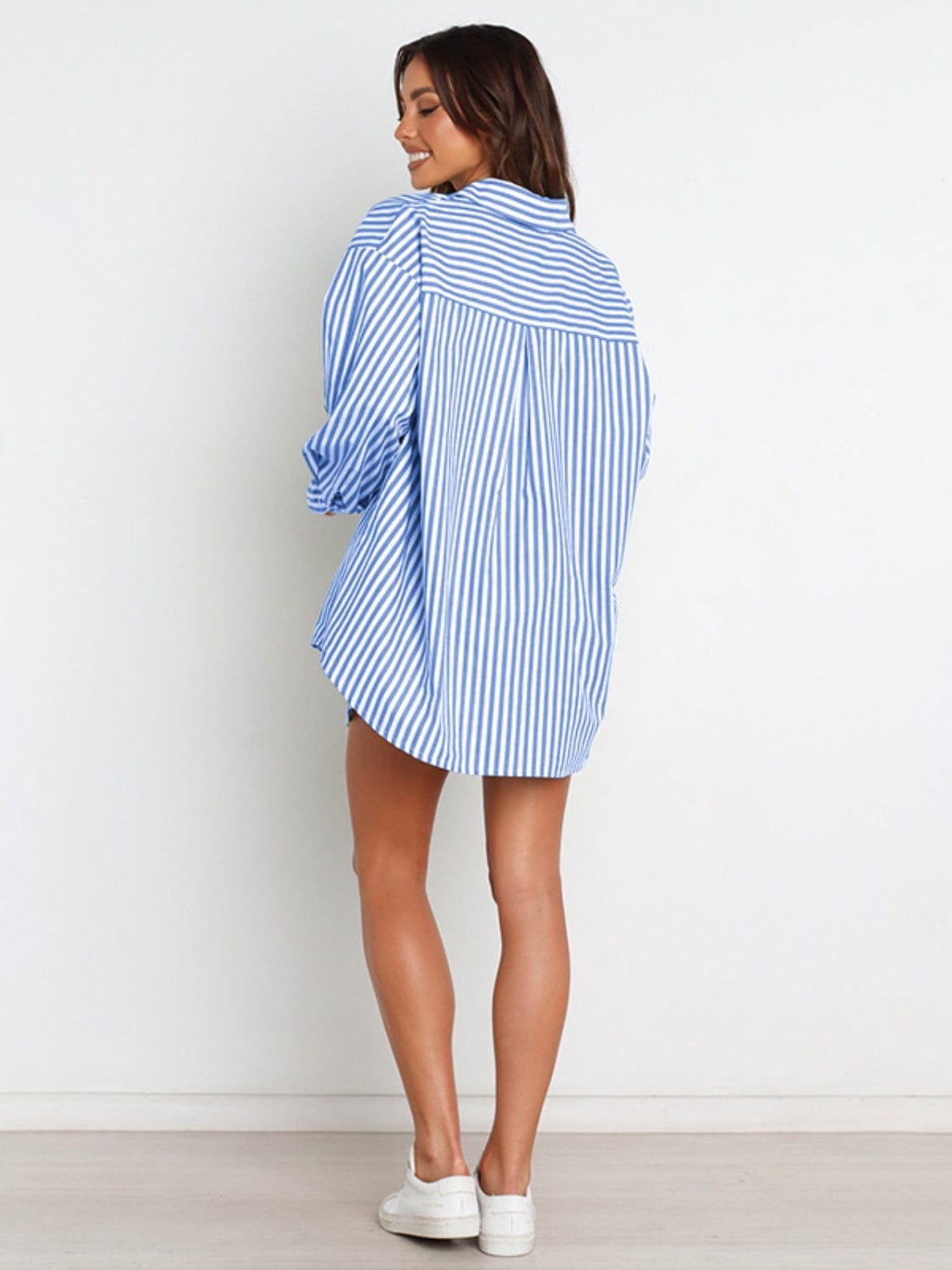 Full Size Striped Dropped Shoulder Shirt and Shorts Set