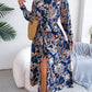 Tied Printed Long Sleeve Midi Dress
